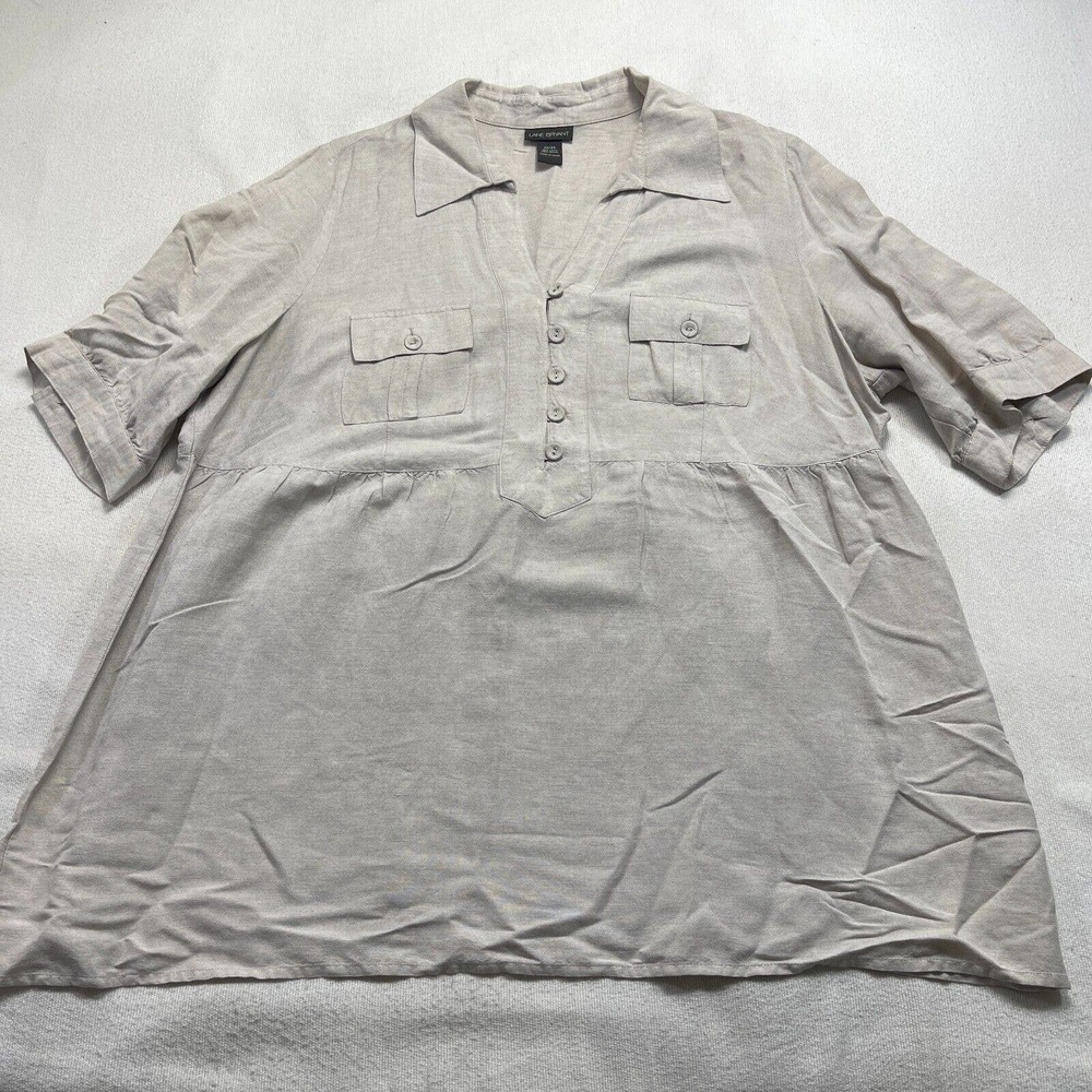 Lane Bryant Beige Linen Blend Short Sleeve Tunic 22/24